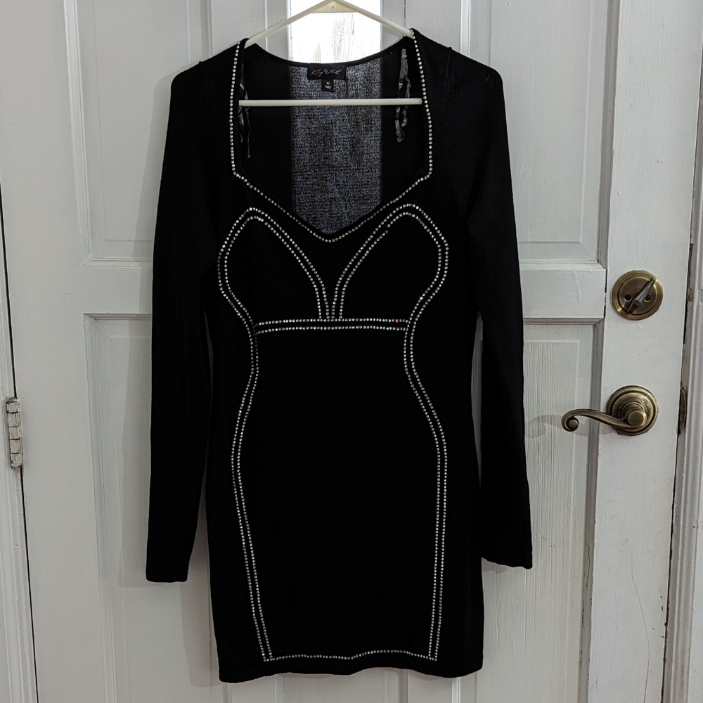 Say What Rhinestone Figure Outline Dress